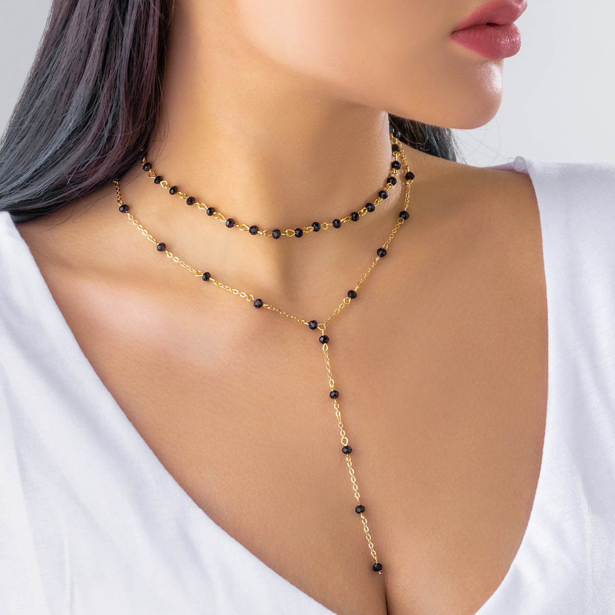 Multi Layer Overlay Retro Crystal Long Sweater Necklace