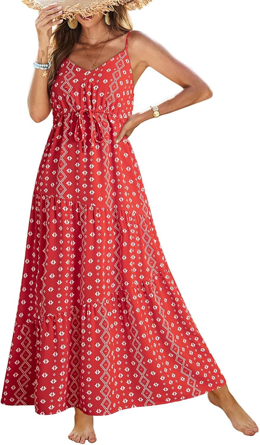 Summer Dress Casual Women's Bohemian Sleeveless Print Long Layered Long Dress Beach Dress