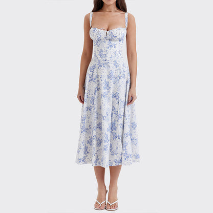 Floral Square Neck Sexy Split Swing Spring Dress Off Shoulder Flower Print Sexy Dress