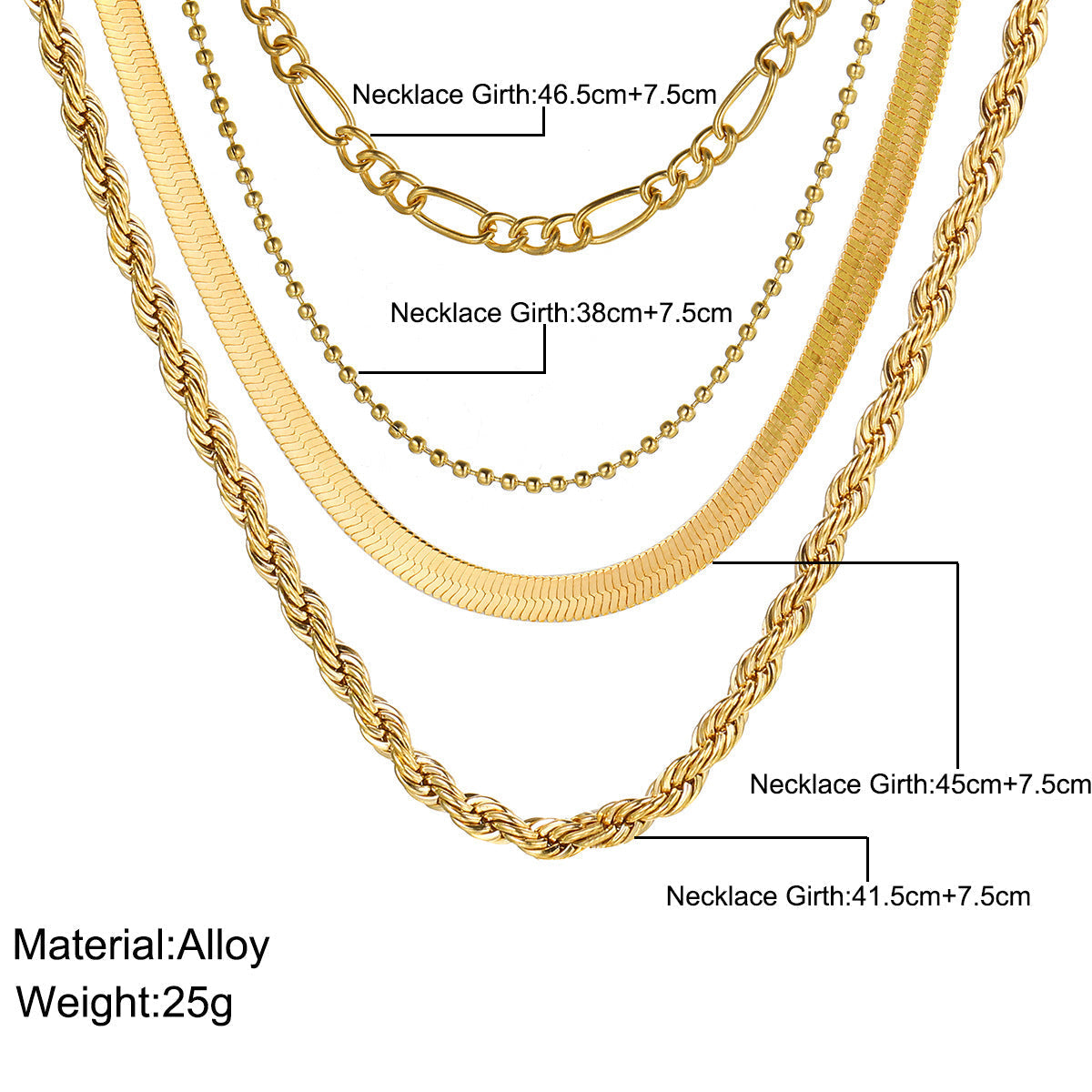 5-in-1 Layered Gold Necklace Set - Tarnish-Free 14k Gold Plated Chunky Chain Stack for Women