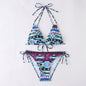 Multi-color printed neck strap halter sexy split bikini swimsuit