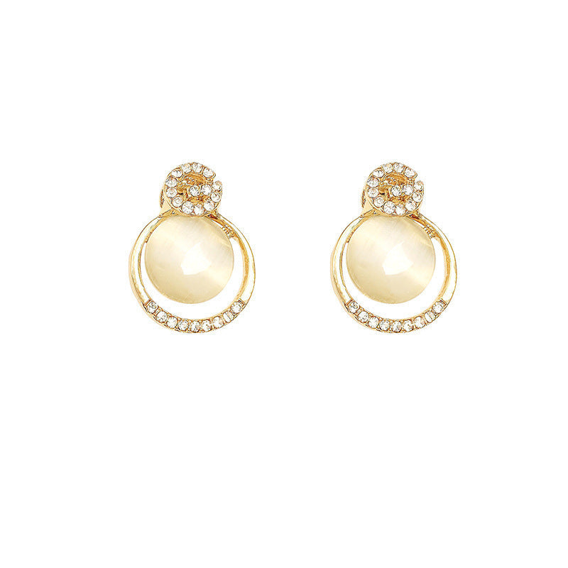 Opal Stone G-Letter Shape Stud Earrings