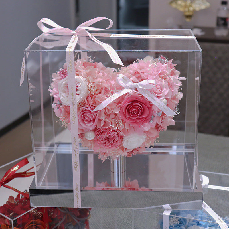 FLIPSTYLEZ LLC. Eternal Heart Preserved Red Hydrangea & Rose Mirror Box | Luxury Dried Flower Gift for Anniversary & Valentines
