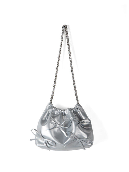 Commuter versatile chain bag, bow soft leather crossbody bag women, spring fashion shoulder crossbody bag