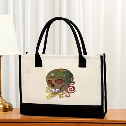 Canvas tote bag, large capacity printed tote bag women's, fashionable waterproof portable shopping bag