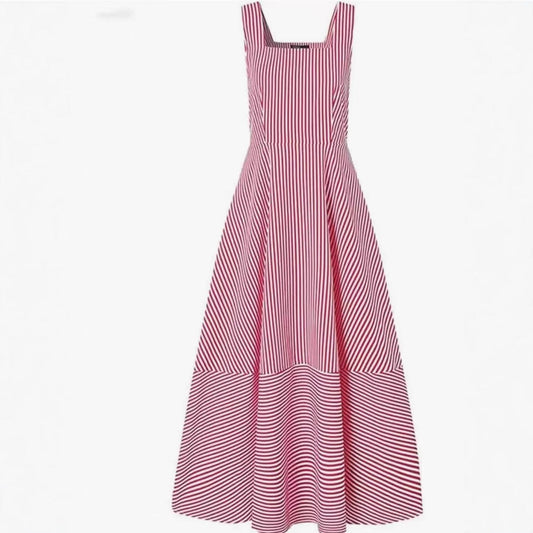 Summer Fashion Striped Tank Dress – Flared Tie-Waist Midi
