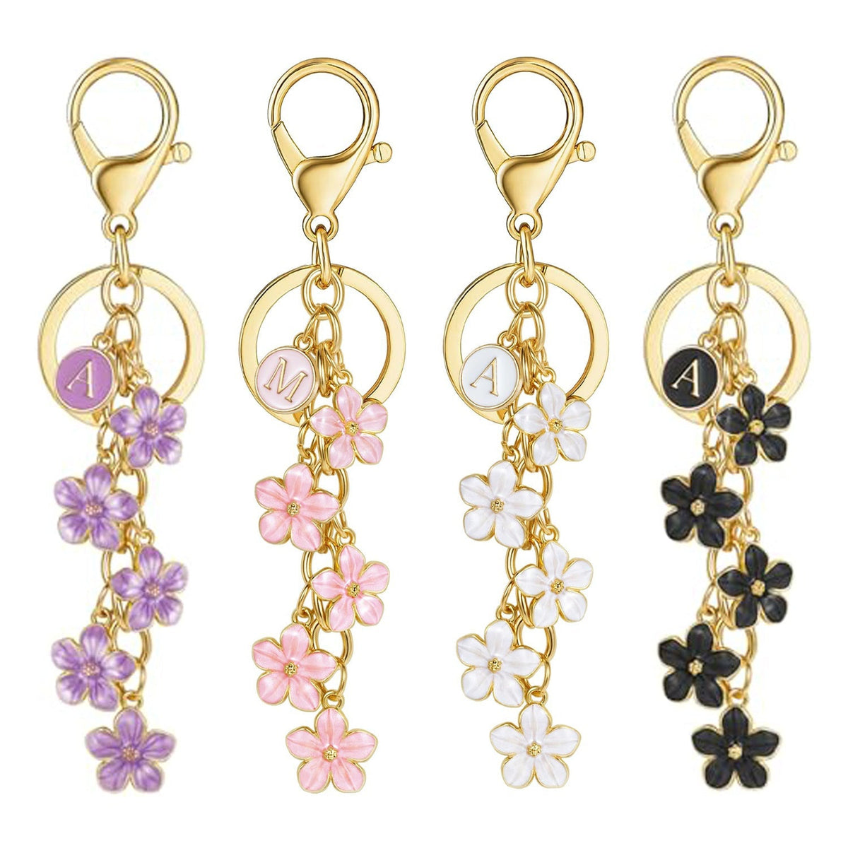 Initial Keychain White/Pink Flower Charms for Key Cute Letter Keyring Bag Charm 26 Letter Cherry Blossom Daisy Keychain