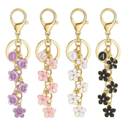 Initial Keychain White/Pink Flower Charms for Key Cute Letter Keyring Bag Charm 26 Letter Flower Cherry Blossom Daisy Keychain