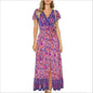Casual vacation printed dresses lace-up big pendulum showing thin short sleeves