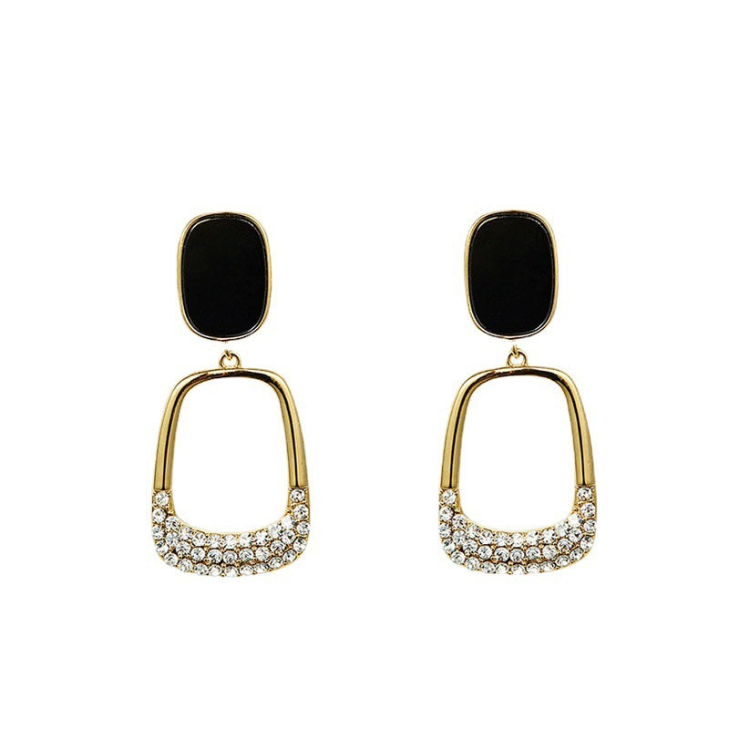Geometric Rhinestone Square Pendant Earrings
