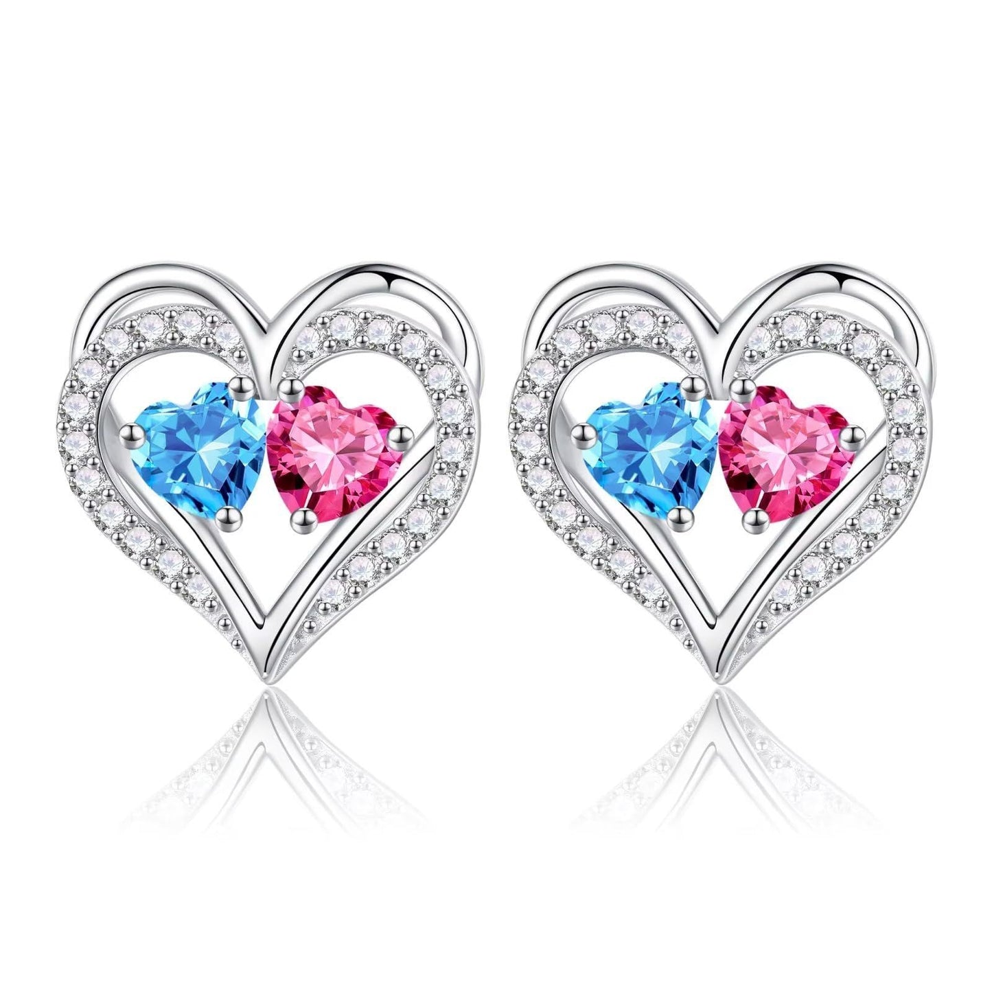 Sterling Silver Birthstone Heart Earrings new