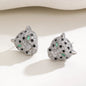 Hip Hop Leopard Head Pendant Necklace & Earrings Set Paved Zircon Luxury Jewelry