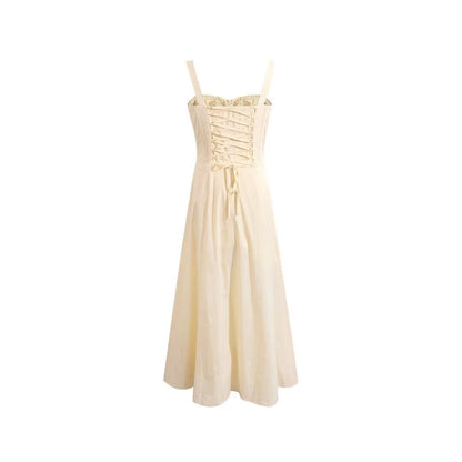 Women's Square Neck Corset Maxi Dress - Floral Printed High Waist A-Line Long Dress