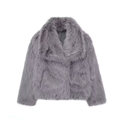 Women's Faux Fur Coat with Large Lapel