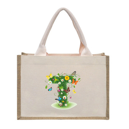 Cotton and linen canvas tote bag, printed letter tote bag, portable light handbag, gift shopping bag