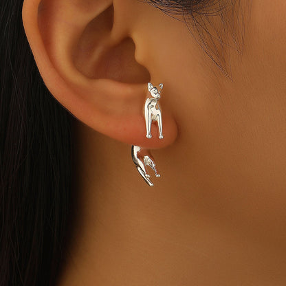 Personality Office Cute Cat Stud Earrings Women 3D Niche Animal Cat Detachable Earrings