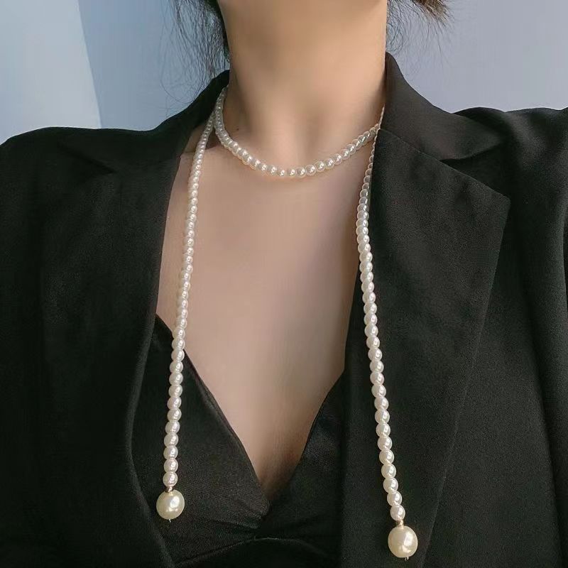 Long Tassel Pearl Chain Imitation Choker Necklace
