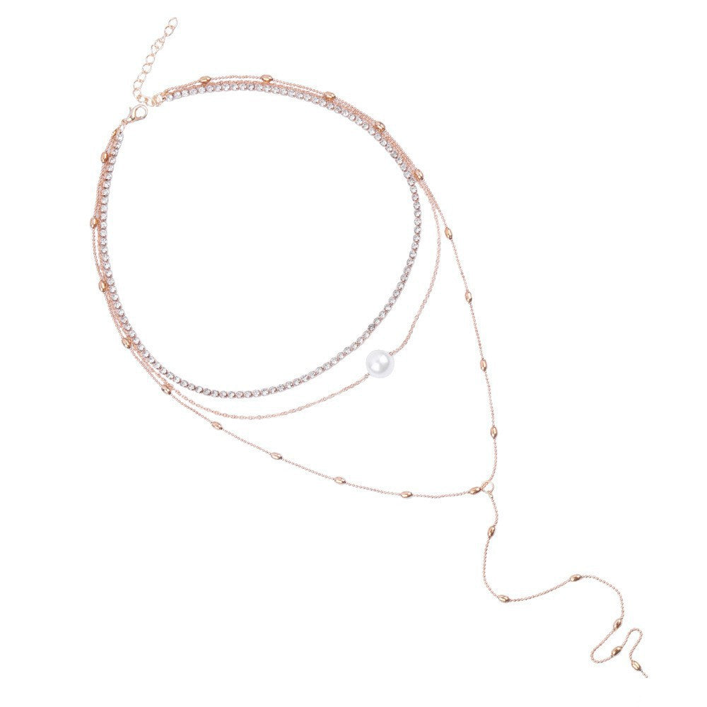 Fashion Long Multilayer Beads Chain Pendant Pearl Necklace for Women