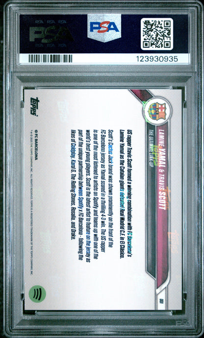 Graded 2024 Topps Now Lamine Yamal/Travis Scott #1 FC Barcelona Gold /50 Soccer Card PSA 9 Mint