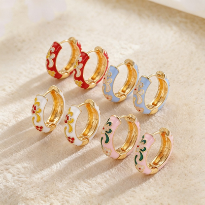 Vintage Enamel Flower Petal Ear Cuffs