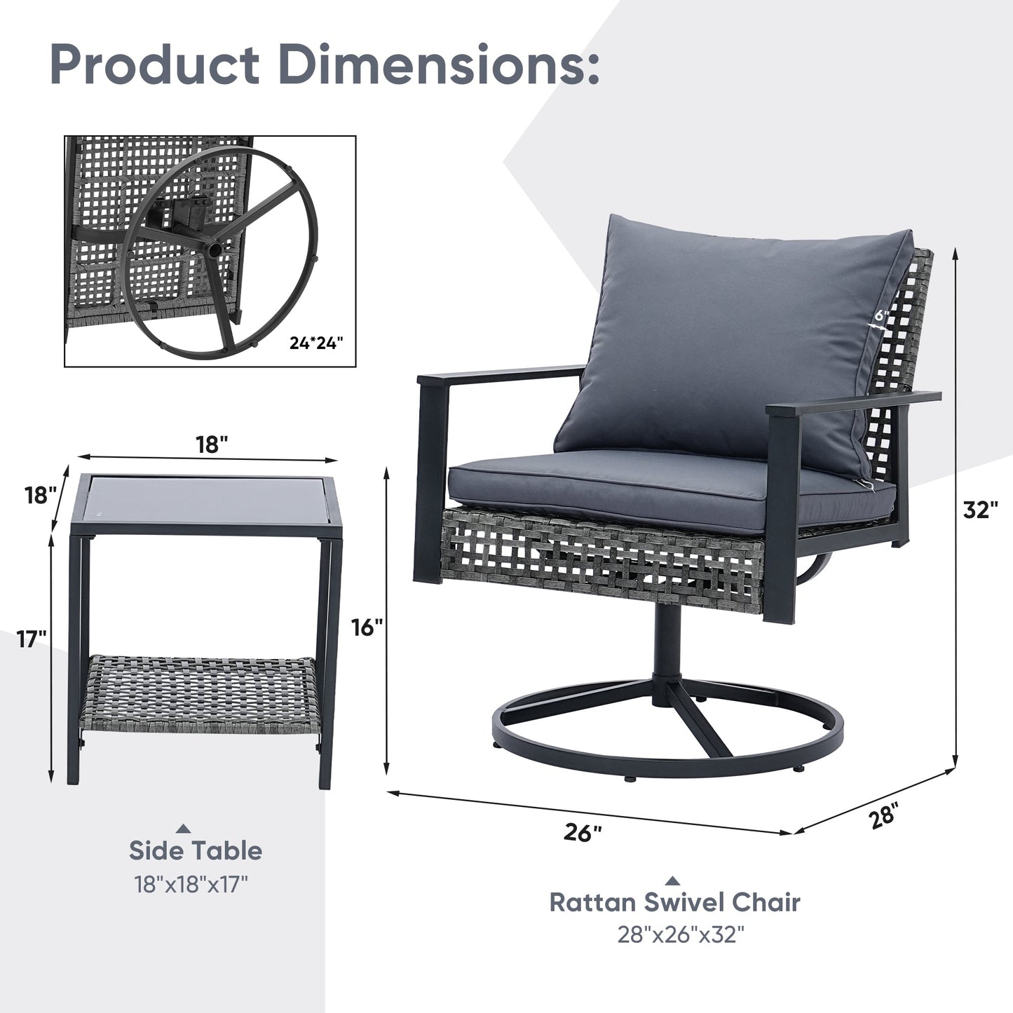 Ainfox 3PCS Patio Sofa With 2 Metal Swivel Chair And Coffee Table For Indoor Outdoor