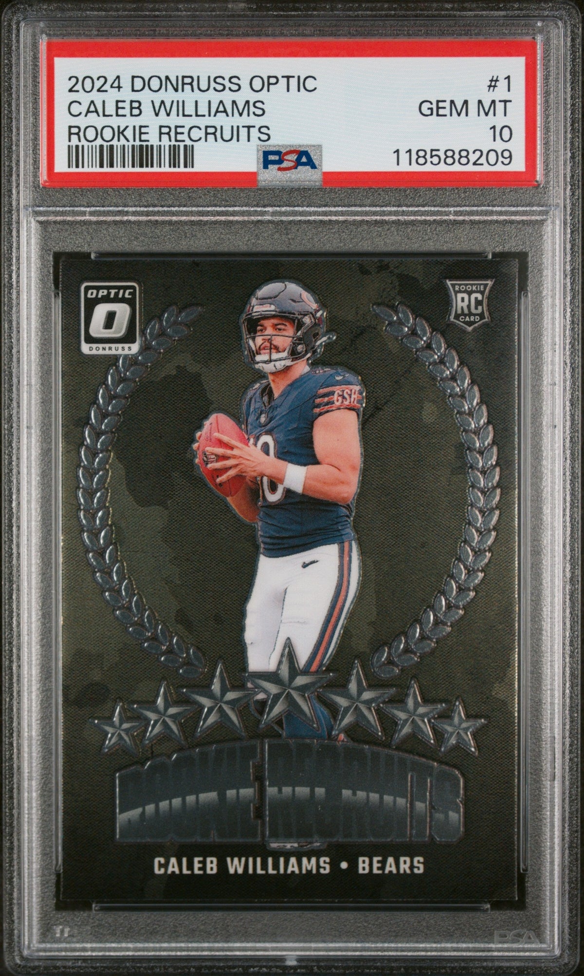 Graded 2024 Panini Donruss Optic Caleb Williams #1 Rookie Recruits Rookie RC Football Card PSA 10 Gem Mint