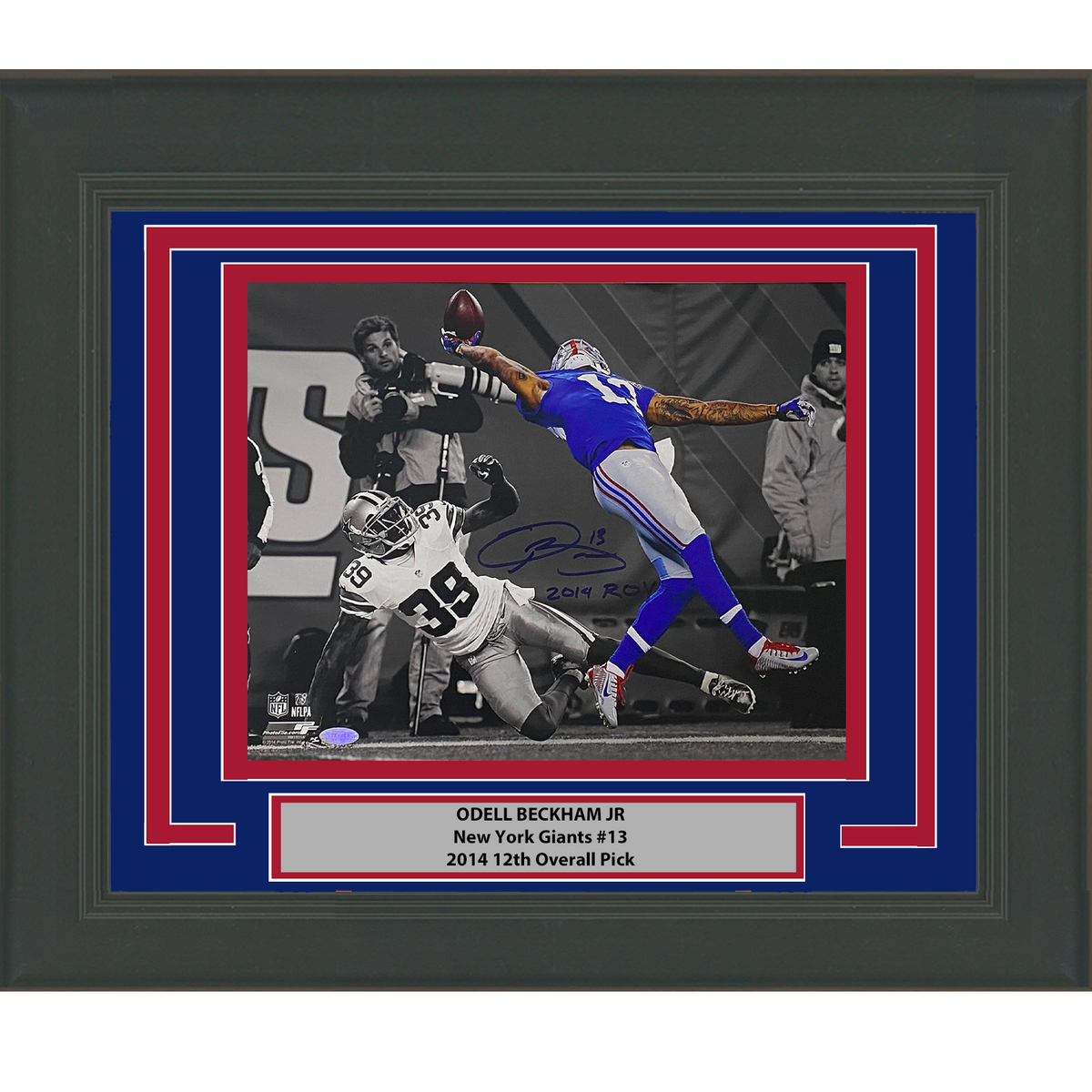 Framed Autographed/Signed Odell Beckham Jr. 2014 ROY The Catch Spotlight New York Giants 11x14 Photo Steiner Sports COA