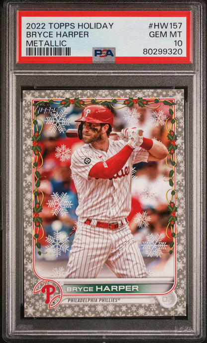 Graded 2022 Topps Holiday Bryce Harper #HW157 Metallic Baseball Card PSA 10 Gem Mint