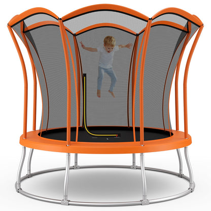 8 Feet Outdoor Unique Flower Shape Trampoline with Enclosure Net-Orange