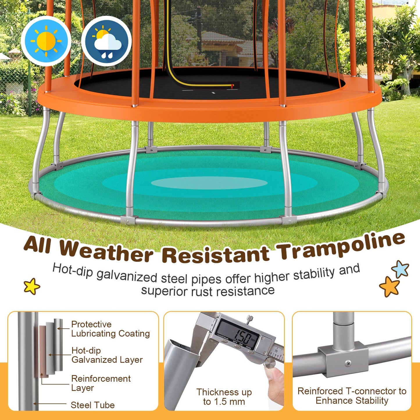8 Feet Outdoor Unique Flower Shape Trampoline with Enclosure Net-Orange