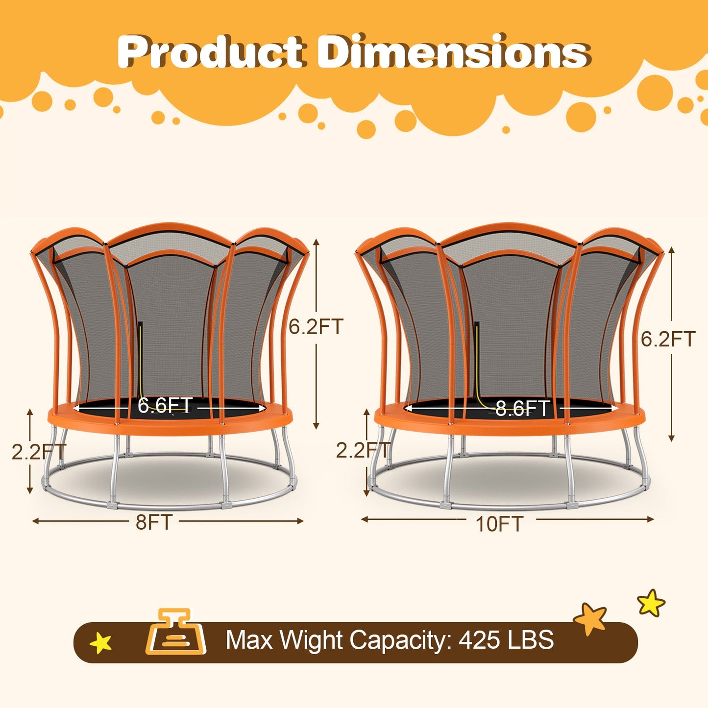 8 Feet Outdoor Unique Flower Shape Trampoline with Enclosure Net-Orange