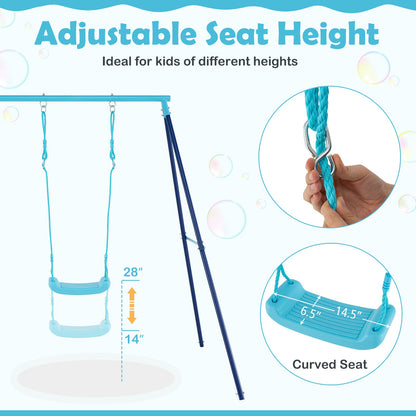 Outdoor Heavy Duty Metal Toddler Swing Set with Stand-Blue