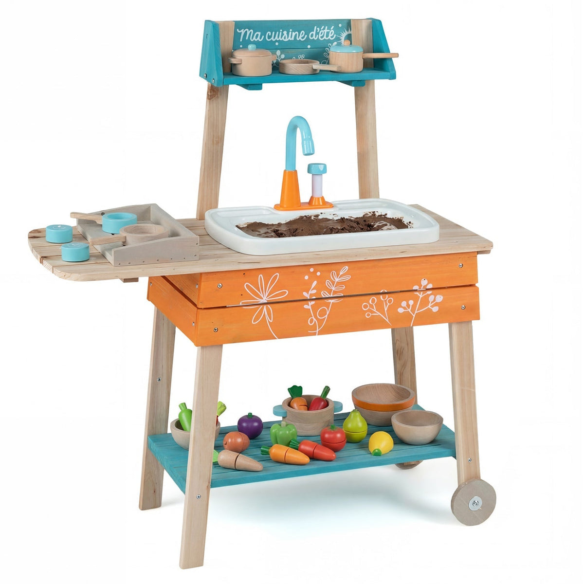 Outdoor Kids Play Kitchen Set Wooden Toy Kitchen Playset with Removable Sink