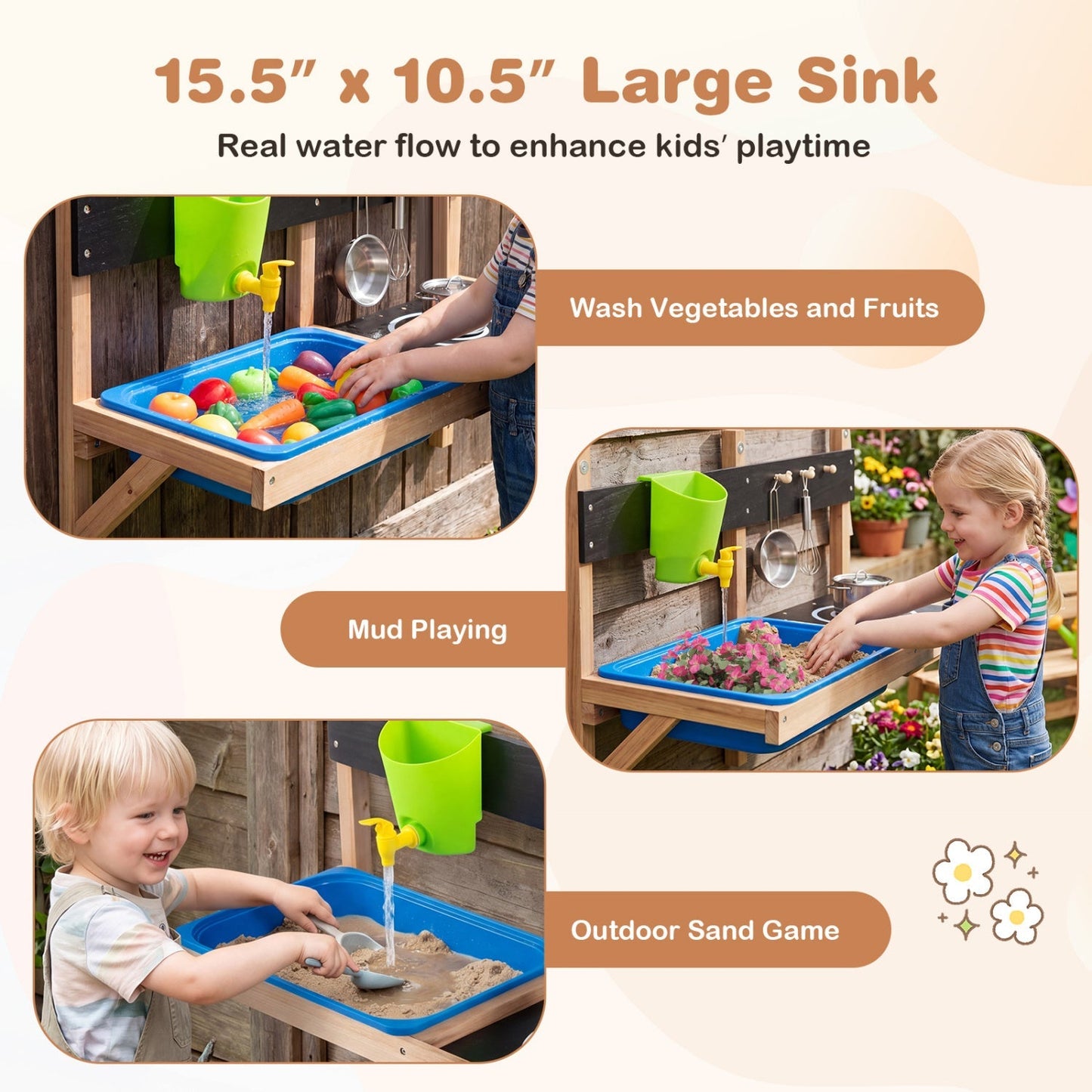 Wall Mounted Mud Kitchen for Kids Ages 3+