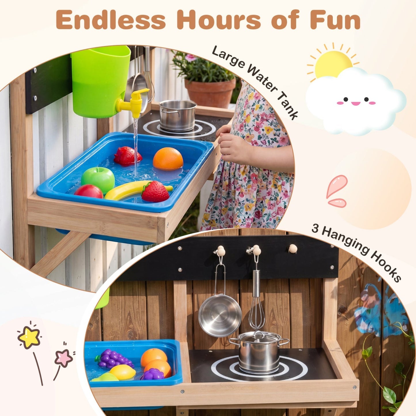 Wall Mounted Mud Kitchen for Kids Ages 3+
