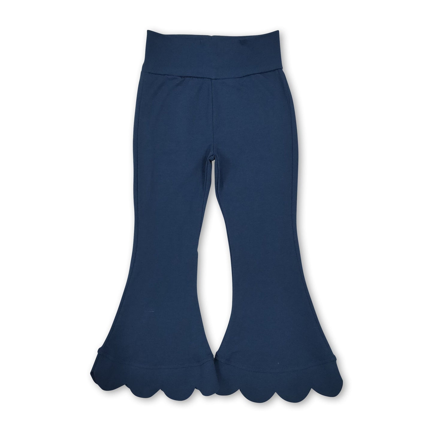 High waist navy cotton scallop kids girls flare pants