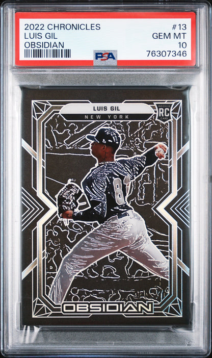 Graded 2022 Panini Chronicles Luis Gil #13 Obsidian Rookie RC Baseball Card PSA 10 Gem Mint