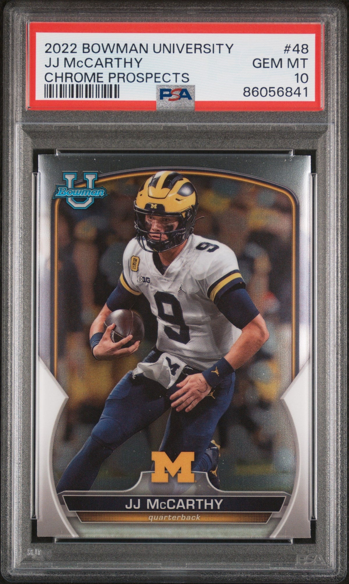Graded 2022 Topps Bowman University JJ McCarthy #48 Chrome Prospects Rookie RC Football Card PSA 10 Gem Mint