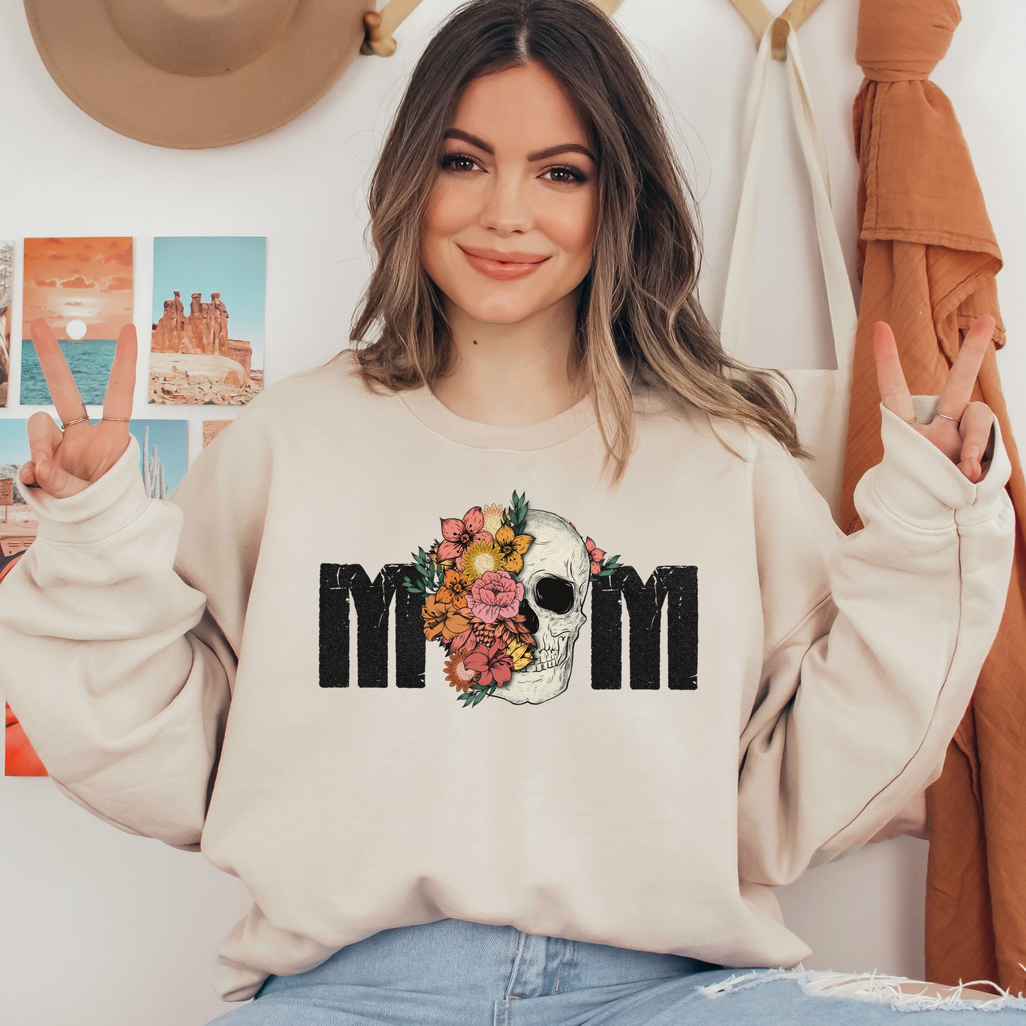 Mom Flowers & Skeleton Head Ready To Press DTF Transfers, DTF Hot Peel