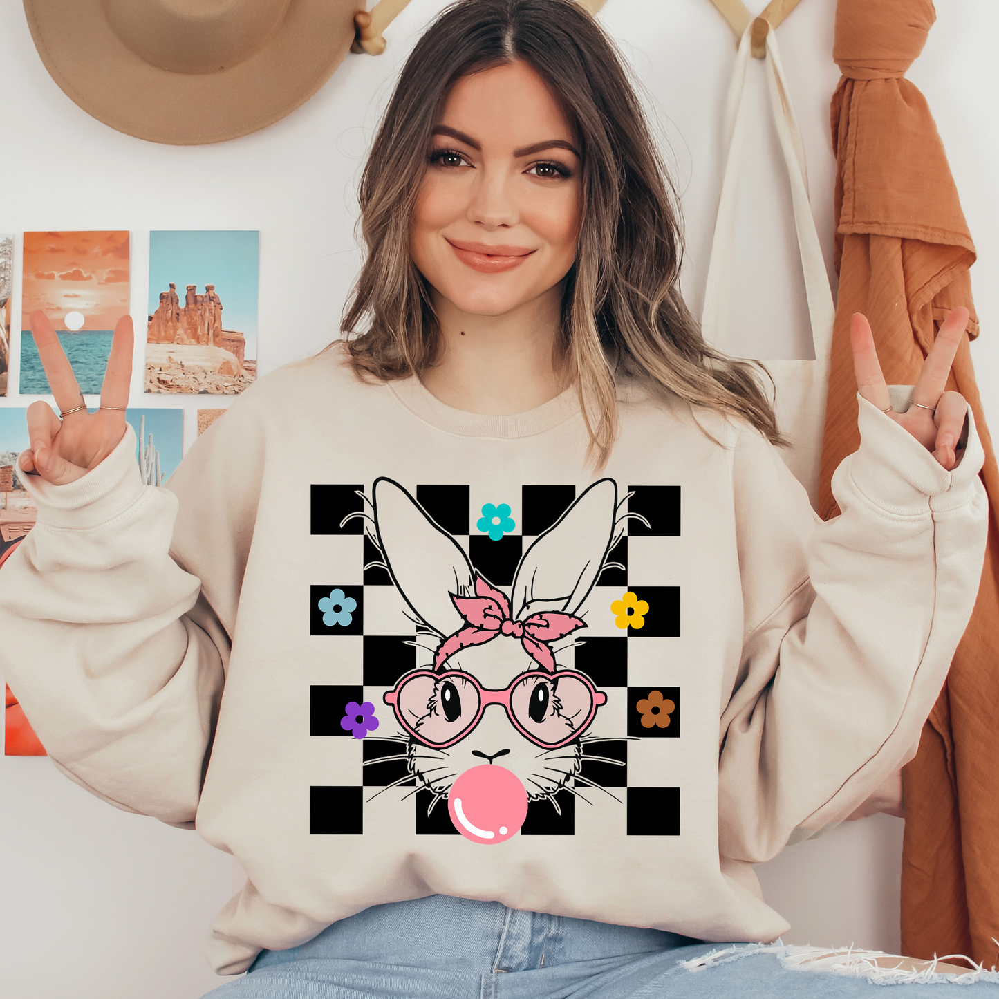 Cartoon Easter Bunny Black Ready To Press DTF Transfers, DTF Hot Peel