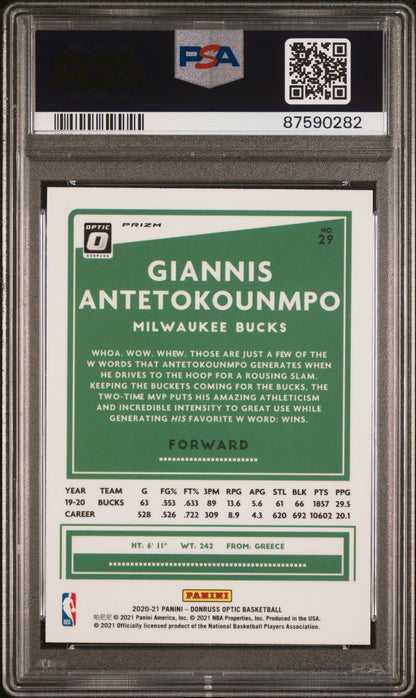 Graded 2020 Panini Donruss Optic Giannis Antetokounmpo #29 Hyper Pink Basketball Card PSA 10 Gem Mint