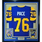 Framed Autographed/Signed Orlando Pace 35x39 Los Angeles LA Blue Football Jersey JSA COA