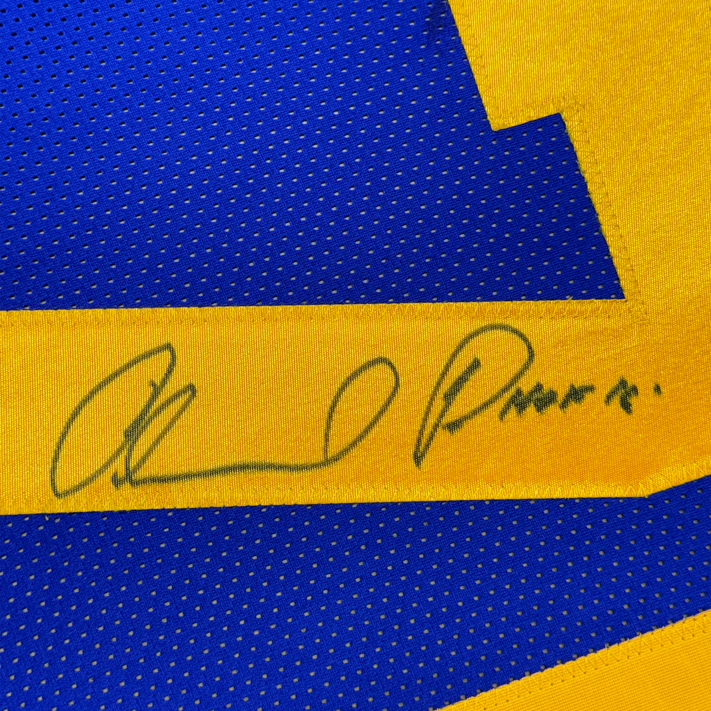 Framed Autographed/Signed Orlando Pace 35x39 Los Angeles LA Blue Football Jersey JSA COA