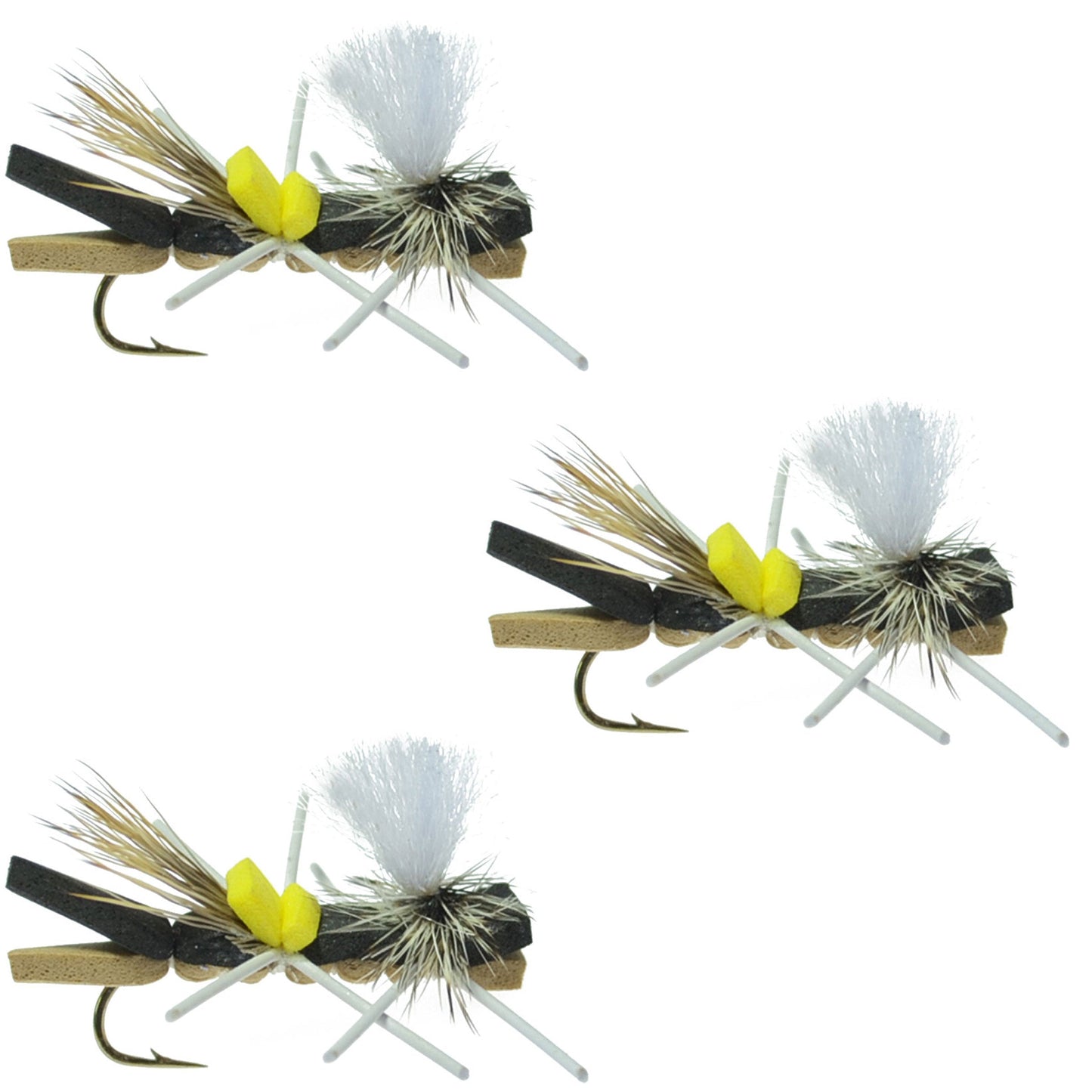 3 Pack Parachute Chernobyl Ant Black Tan Foam Body 6 Flies Size 10