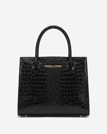 Patrizia (black) - Italian calf leather women's handbag (with shoulder strap)