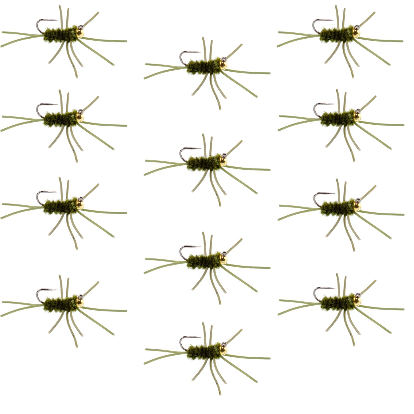 Pat's Rubber Legs Tungsten Jig Dark Olive Euro Nymph 12 Flies Size 10