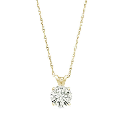 2.00 CTW Created Moissanite Solitaire Pendant Necklace with 18" Chain - Choice of 14k White or Yellow Gold