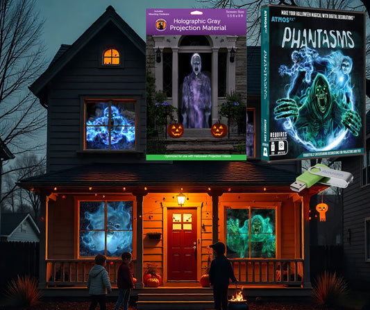 AtmosFX Halloween Digital Decoration USB - Phantasms + 5.5 ft x 9 ft Projection Screen