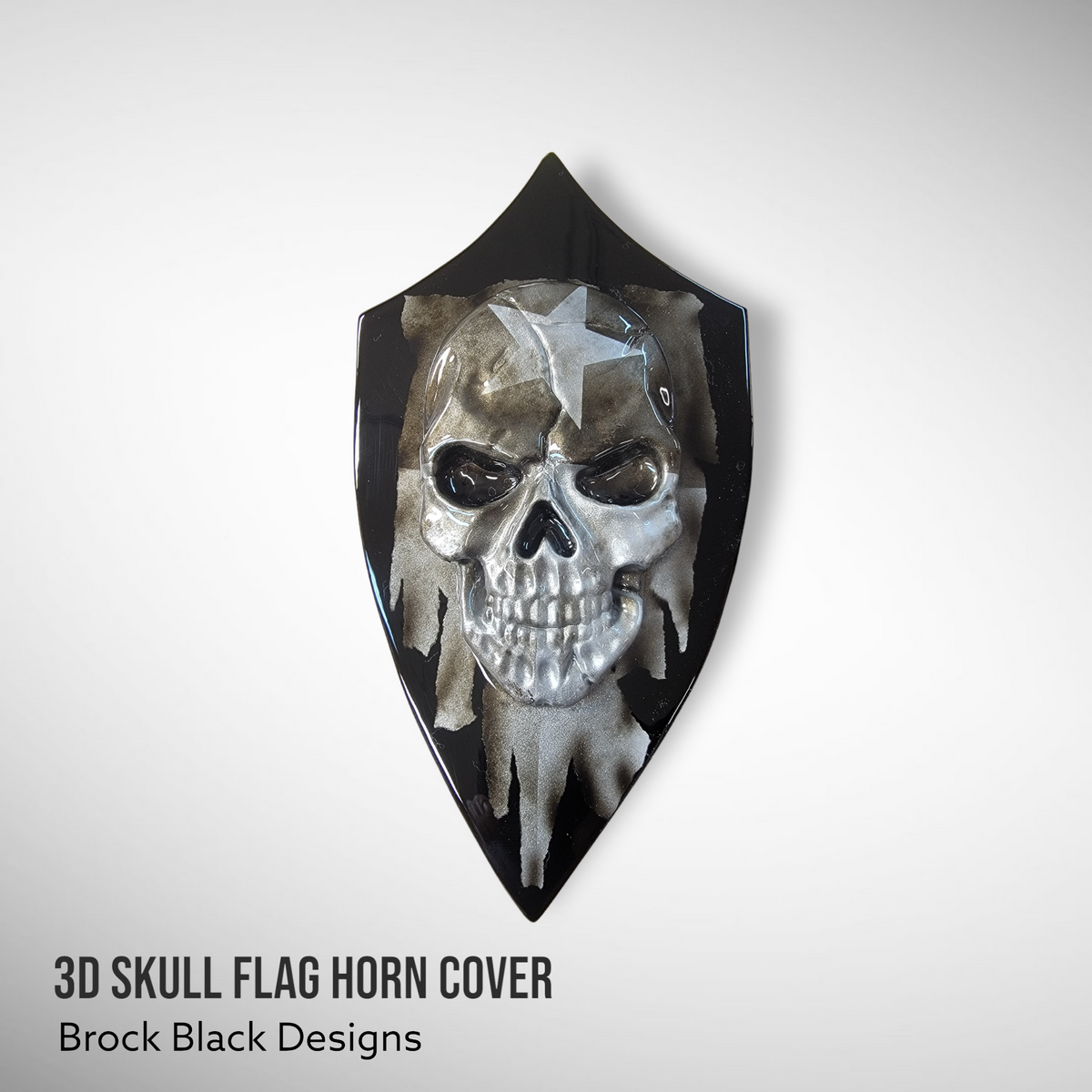 Custom Side-mounted horn 3D skull with tattered American flag