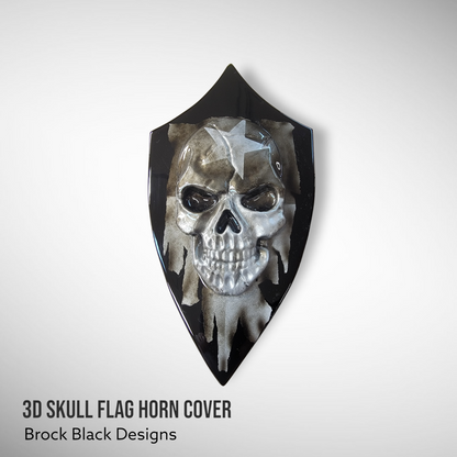 Custom Side-mounted horn 3D skull with tattered American flag